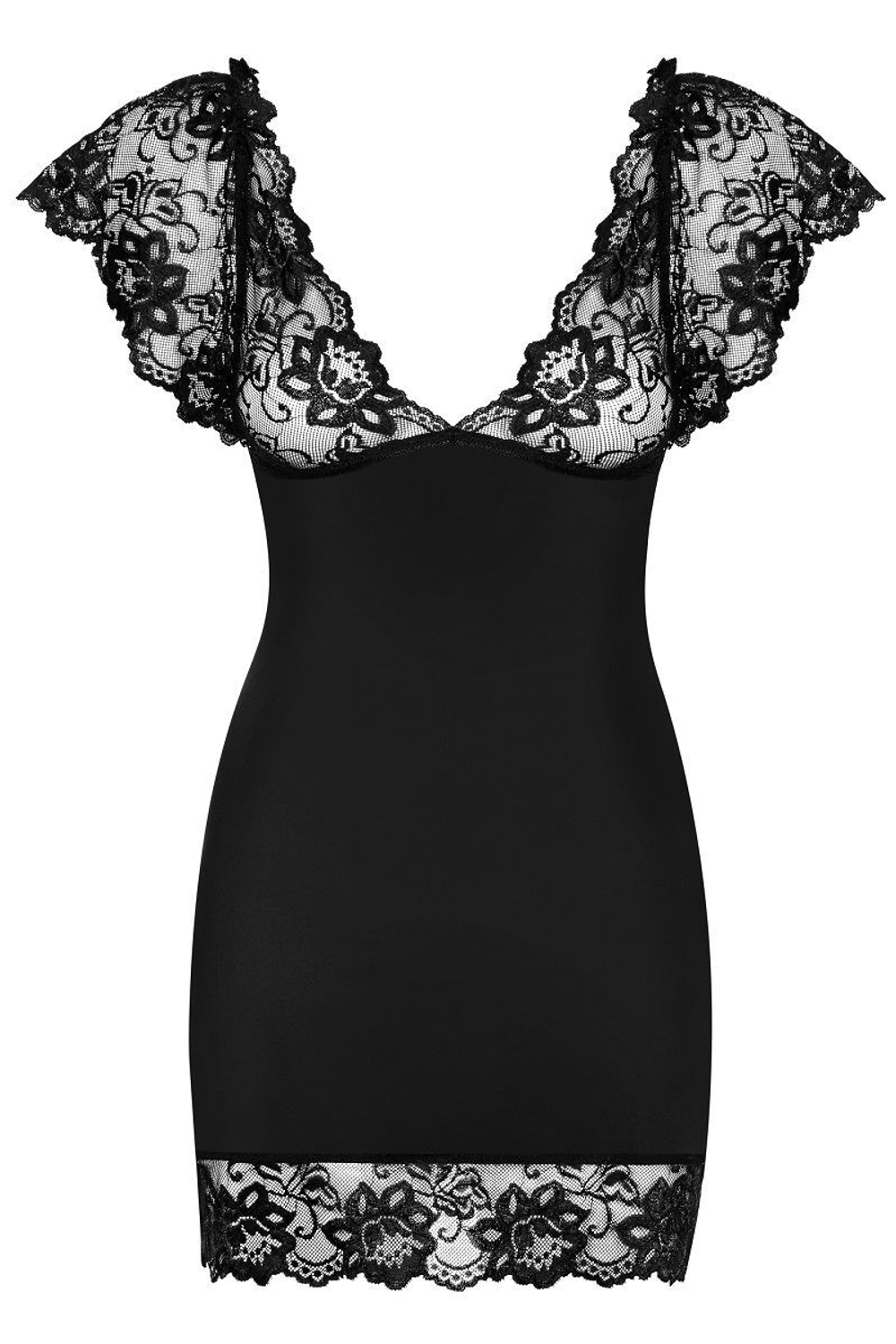 Отделанная нежным кружевом сорочка (Размер: S-M) (Цвет: розовый с черным)