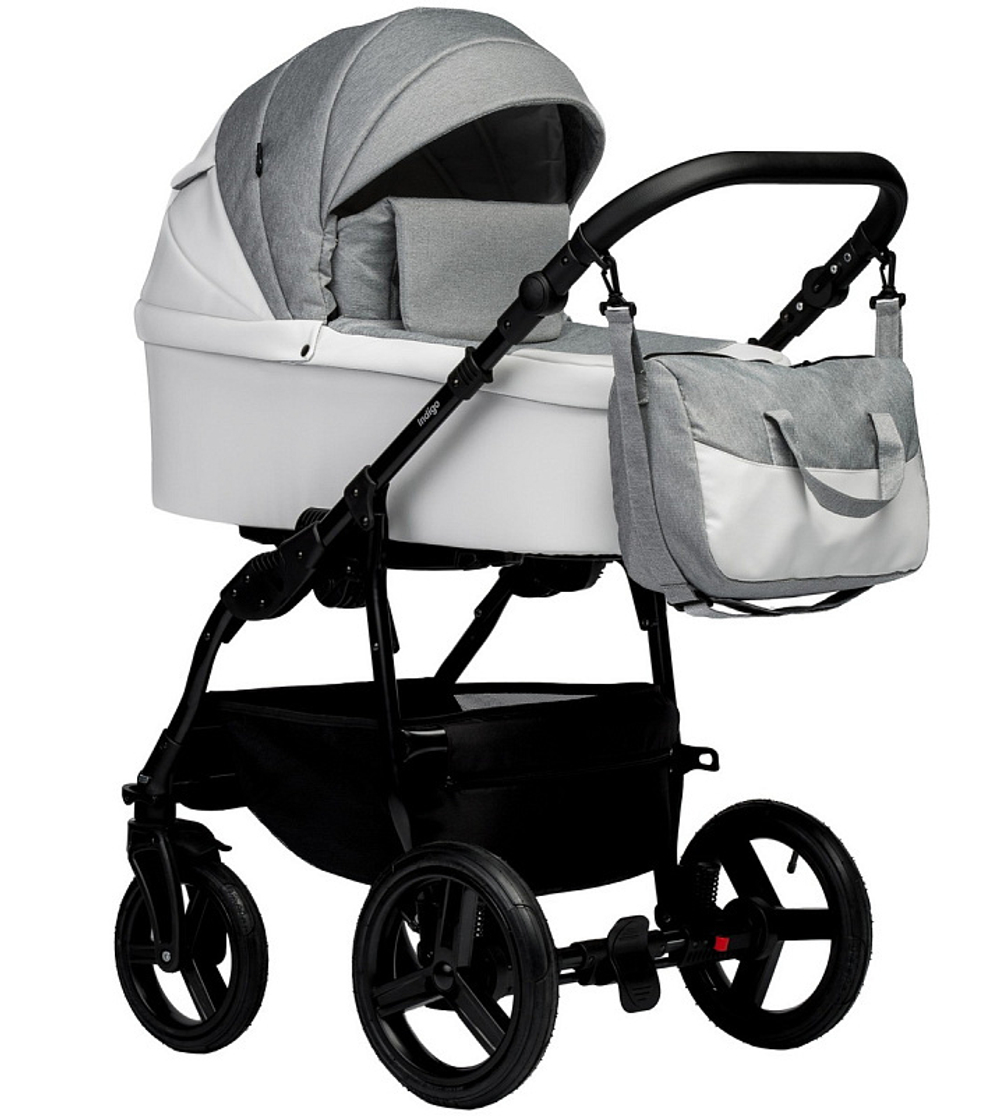 Детская коляска Indigo Impulse Eco 3 в 1 с автокреслом Avionaut Cosmo Ie03 белая кожа/серый