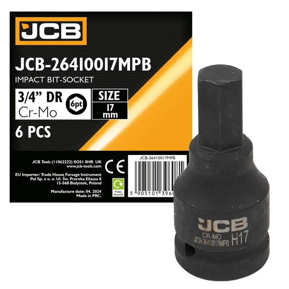 Головка-бита ударная 6-гранная 3/4'', 17мм JCB JCB-26410017MPB