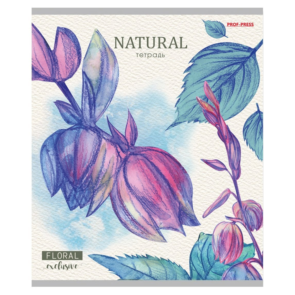 Тетрадь 24л., линия, Проф-Пресс, скрепка, офсет, мелованный картон "Нарисованные цветы", 5 диз. в спайке