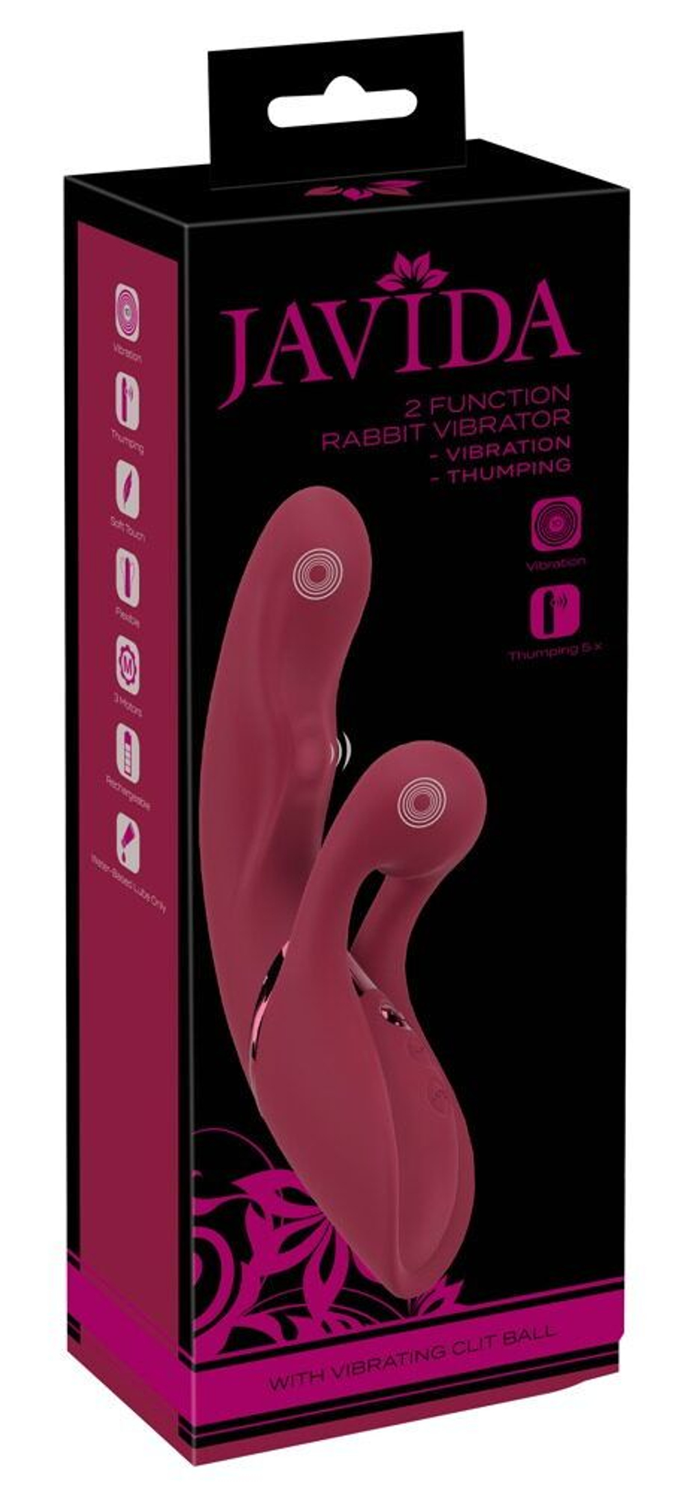 Малиновый вибратор-кролик с функцией постукивания 2 Function Rabbit Vibrator - 22,3 см.