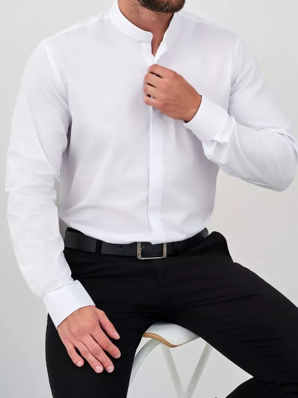 Рубашка без воротника приталенная SLIM FIT