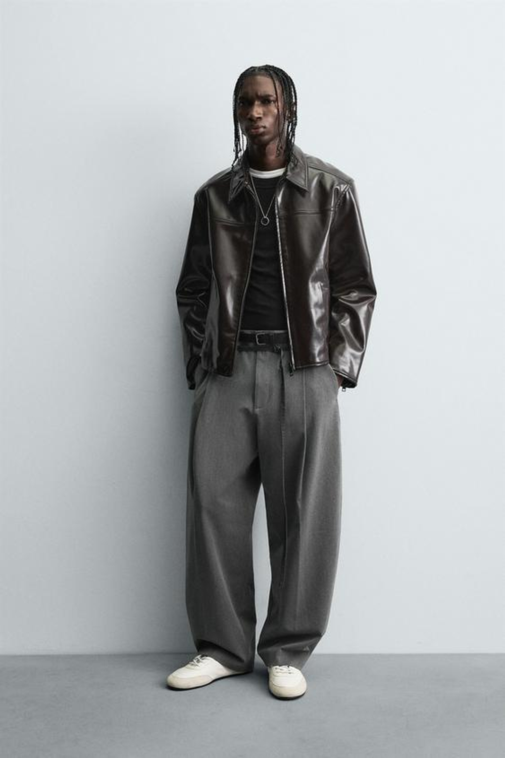 ZARA БРЮКИ BALLOON С ЗАЩИПАМИ И ПОЯСОМ, СЕРЫЙ