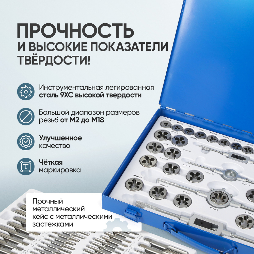 Набор метчиков и плашек 110 предметов М2-М18 метрическая резьба Car-Tool CT-W0110