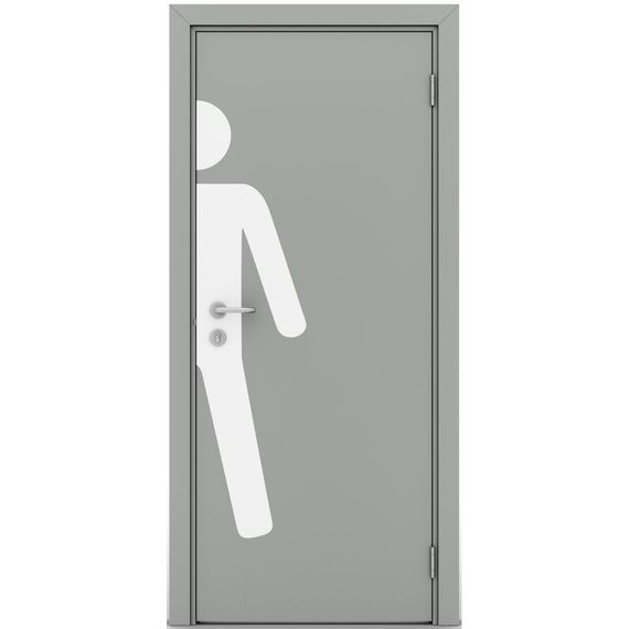 Фото межкомнатной пластиковой влагостойкой двери Poseidon гладкая серая глухая с наклейкой MAN