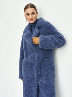 Шуба женская чебурашка тедди экомех, синяя, SilverFox