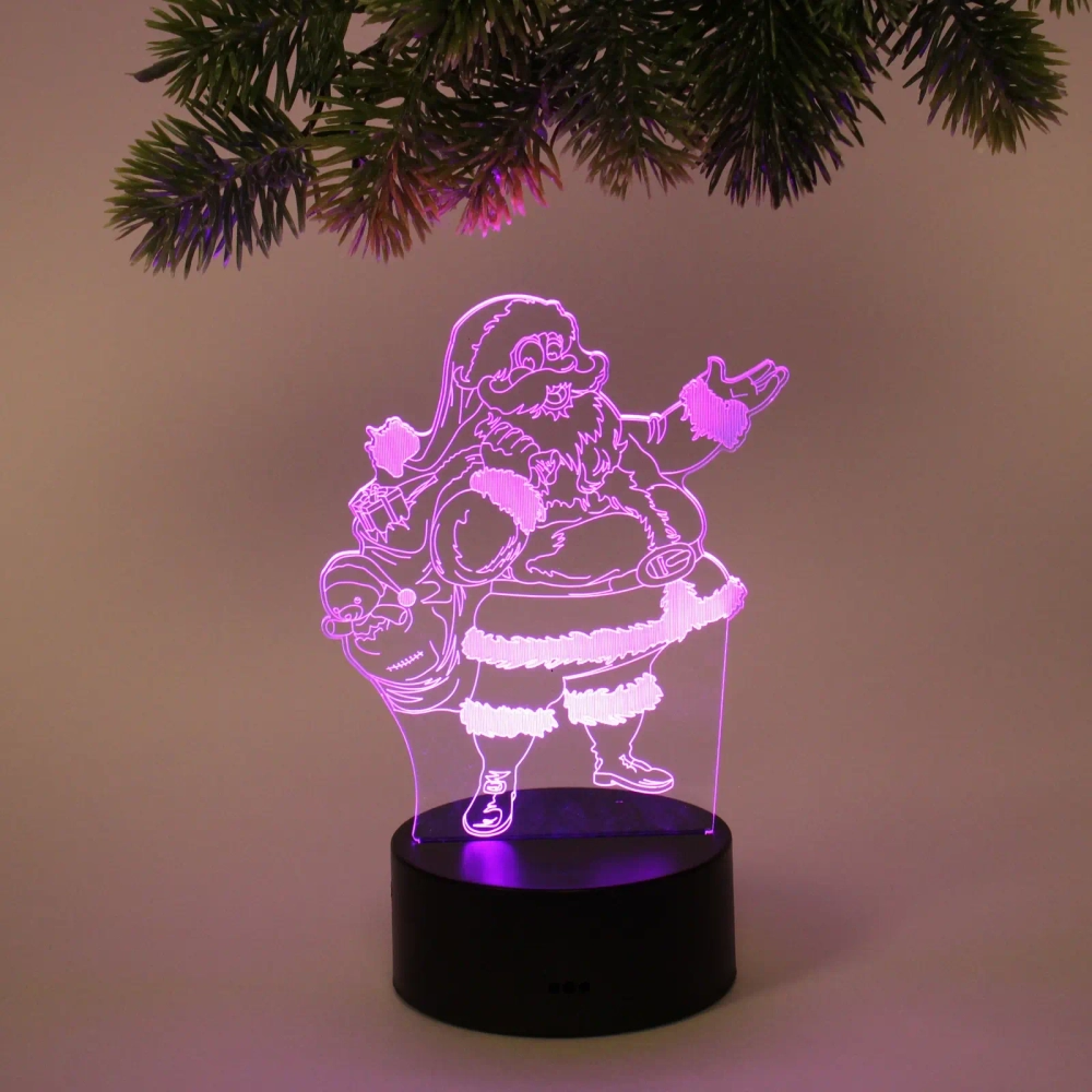 Светильник ночник «3D-Дедушка Мороз» на пластиковой подставке, с включателем USB