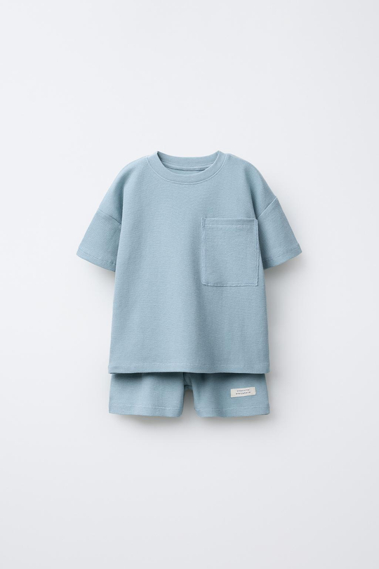 ZARA ПИЖАМА ИЗ ТКАНИ С РЕЛЬЕФНЫМ УЗОРОМ, СИНИЙ