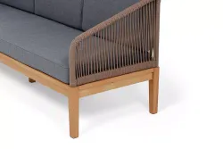 "Канны" диван 3-местный плетеный из роупа, основание дуб, роуп коричневый круглый, ткань темно-серая 027