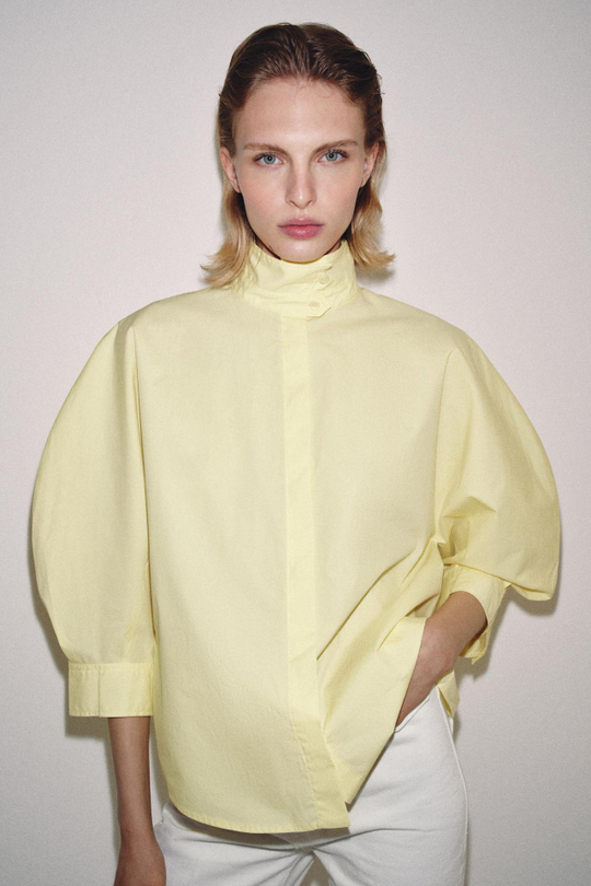 ZARA РУБАШКА С ОБЪЕМНЫМИ РУКАВАМИ ZW, ЖЕЛТЫЙ