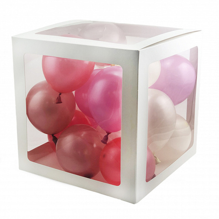 Коробка одиночная для воздушных шаров, Белые грани, Прозрачный (без букв), 30*30*30 см, 1 шт.