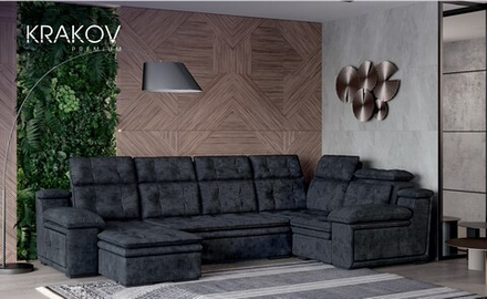 Диван-кровать модульный ПРАЙМ/М5+ М1+ подлокотник универсал на 300 +М2+М4+М5/ Декор камень черный