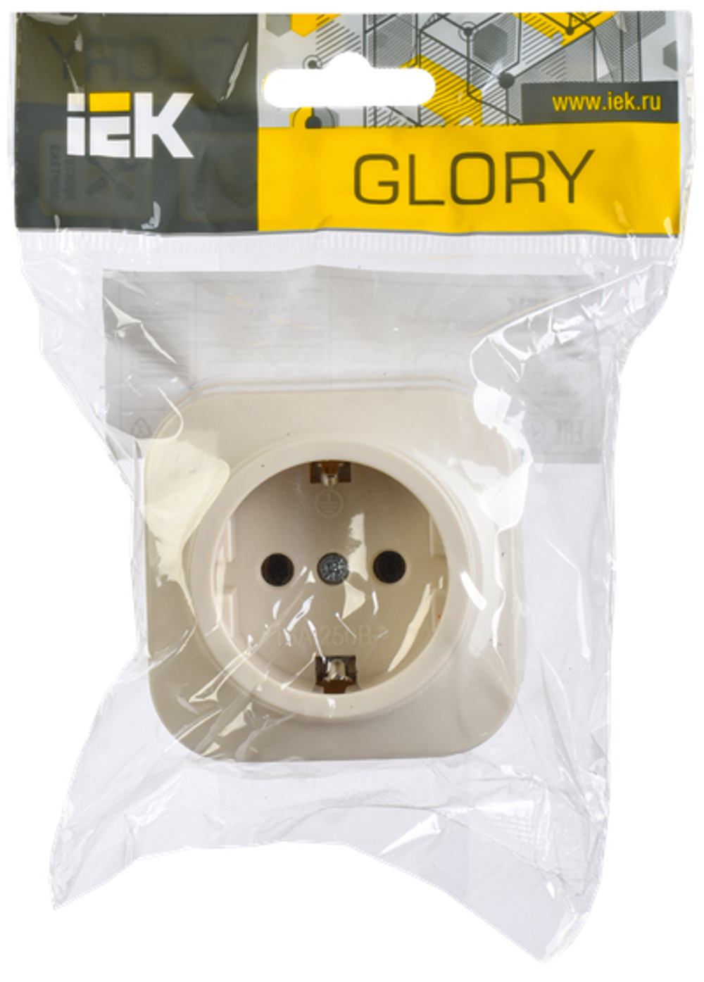 GLORY Розетка 1-местная для открытой установки с заземлением без защитных шторок 16А РС20-3-ХК кремовый IEK