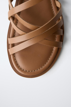 ZARA КОЖАНЫЕ САНДАЛИИ С РЕМЕШКАМИ, КОРИЧНЕВЫЙ