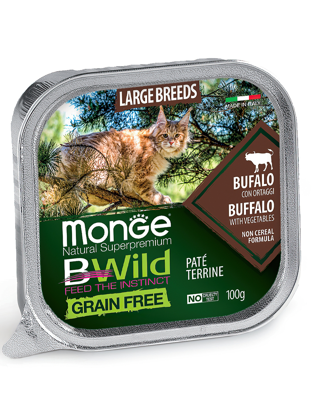 Monge Cat BWild GRAIN FREE беззерновые консервы из буйвола с овощами для кошек крупных пород 100г