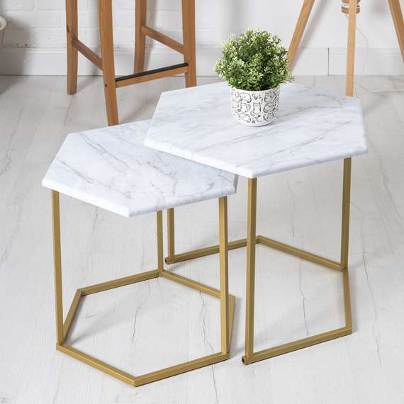 Стол журнальный МеталлАрт М003 белый мрамор/золото