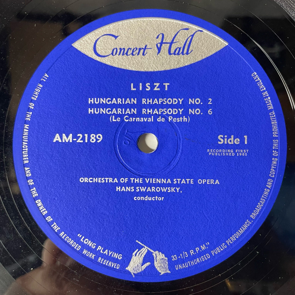 Винтажная виниловая пластинка LP Liszt Лист, Johann Strauss Штраус, The Vienna State Opera Orchestra, Hans Swarowsky Hungarian Rhapsodies Nos. 1, 2, 3 And 6 (Англия 1961)