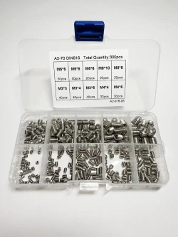 Набор гужонов M3 M4 M5 M6 M8 300 предметов в пластиковом кейсе. Винты без шляпки, винт без головки.