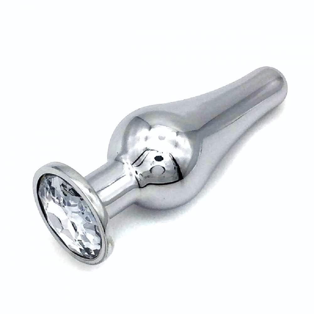 Анальная втулка конус серебро с прозрачным кристаллом 11 см