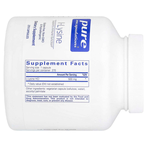 Pure Encapsulations, L-лизин, 270 капсул (500 мг на капсулу)