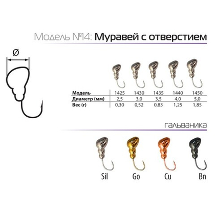 Мормышка вольфрамовая Spider 1440 "Муравей с отверстием" (4мм, 1.25гр)