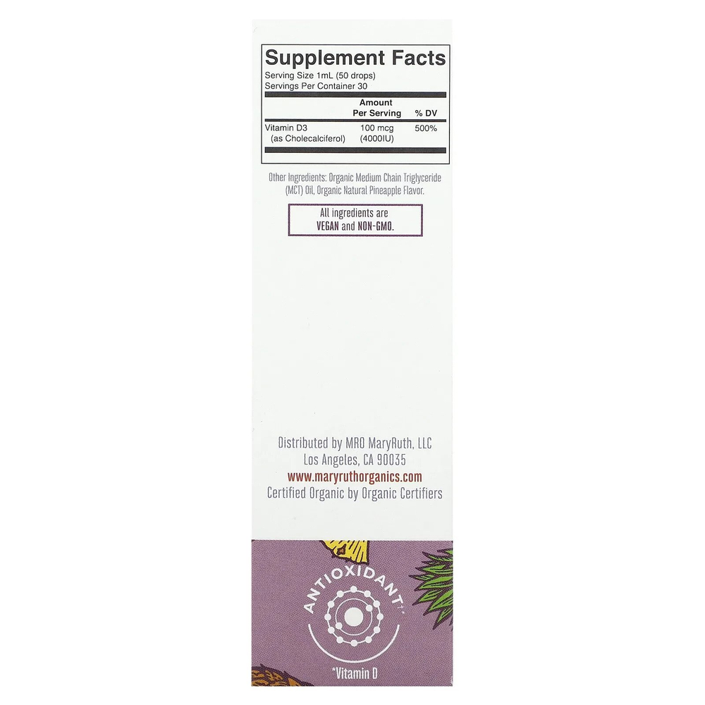 MaryRuth Organics, Органические жидкие капли с витамином D3 Megadose, с ананасом, 30 мл (1 жидк. Унция)