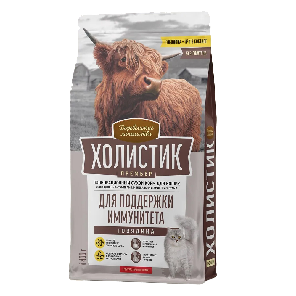 Деревенские лакомства Холистик Премьер Adult для кошек Говядина 400гр.