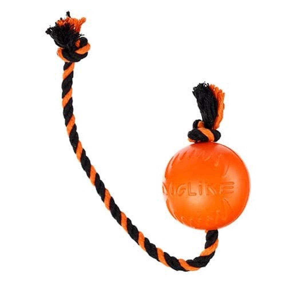 Мяч с канатом большой Doglike (оранжевый-черный-черный)