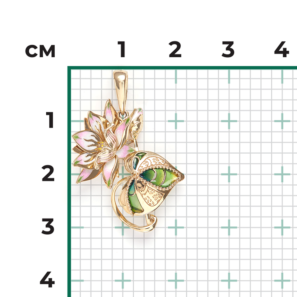 Подвеска «Лотос» из лимонного золота с эмалью