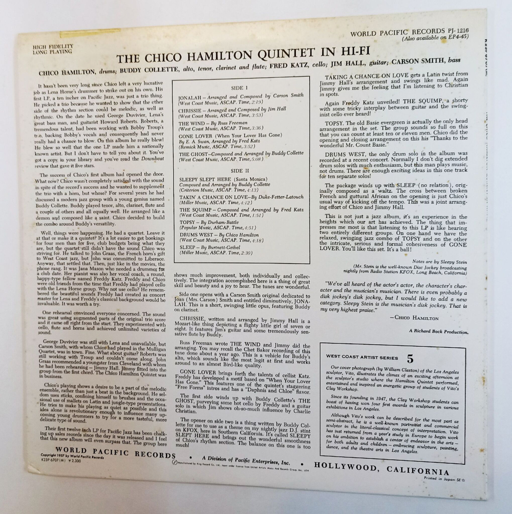 Винтажная виниловая пластинка LP The Chico Hamilton Quintet Chico Hamilton Quintet In Hi Fi (Japan 1978)