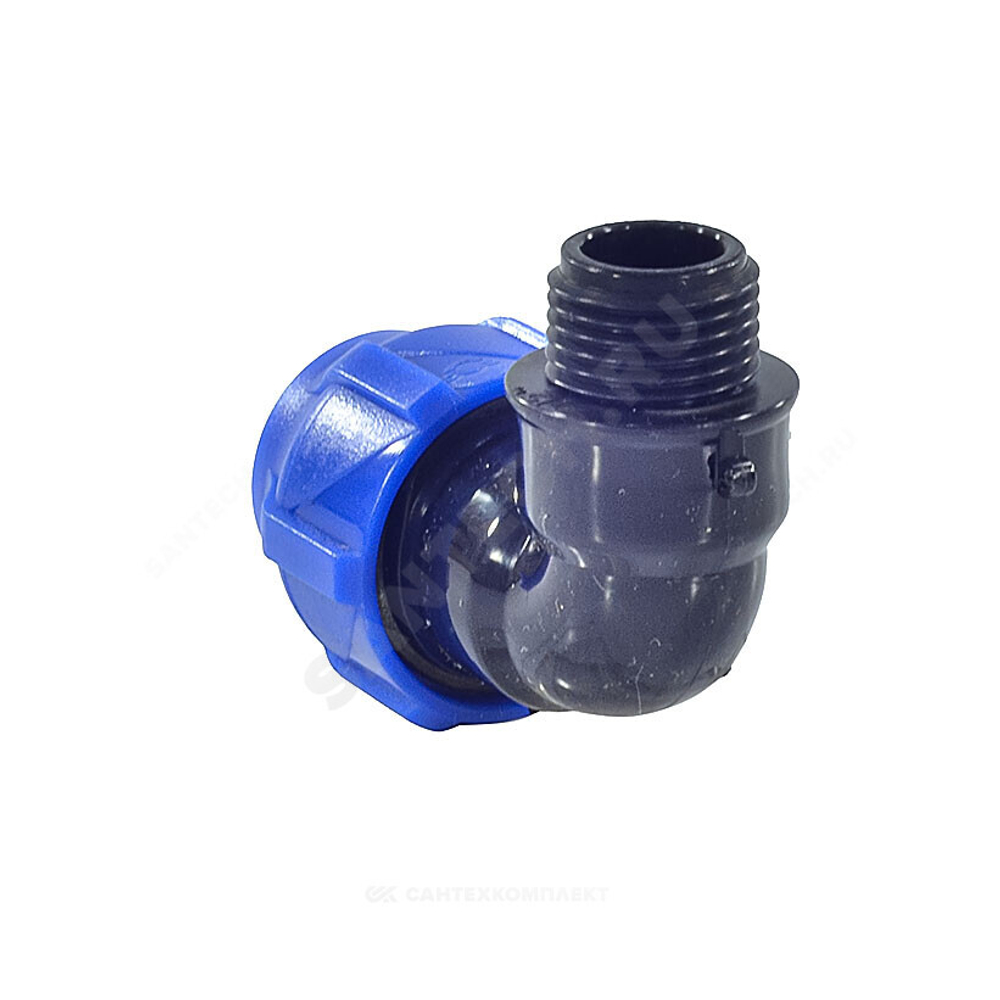 Отвод компрессионный ПЭ Дн 25х1/2"х90гр НР Ру16 VALFEX 1210012425012
