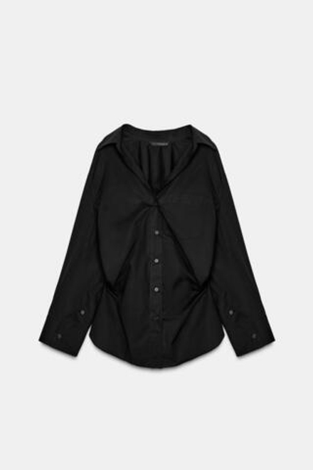 ZARA РУБАШКА ОВЕРСАЙЗ ИЗ ПОПЛИНА, ЧЕРНЫЙ
