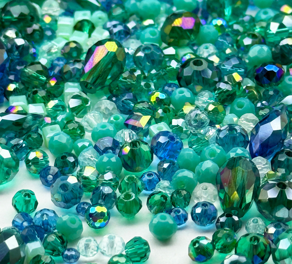 МБ-9 Хрустальные бусины, форма: МИКС, цвет: Морской, 25 гр.