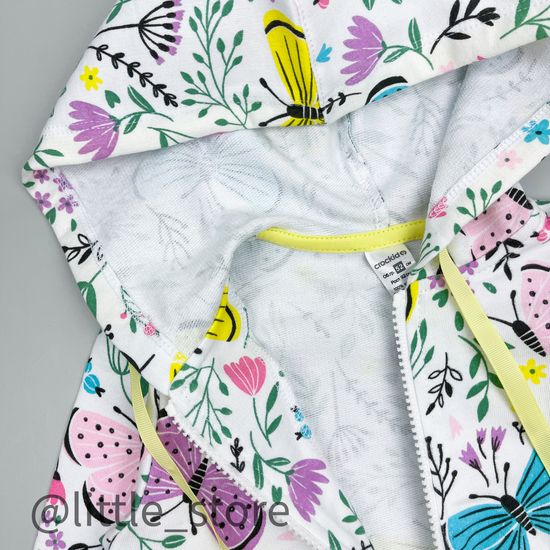 Толстовка на молнии "Бабочки в саду" из футера, белая