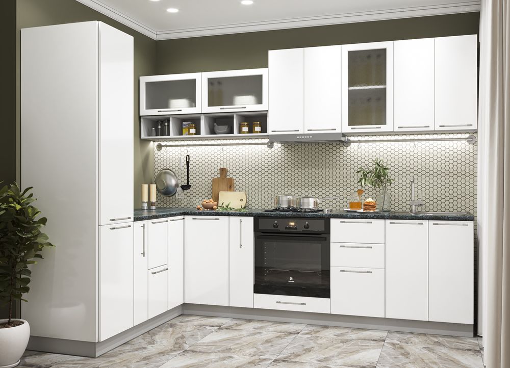 Модульный кухонный гарнитур «Олива» 2300/2800 (снег), ЛДСП, ДСВ Мебель