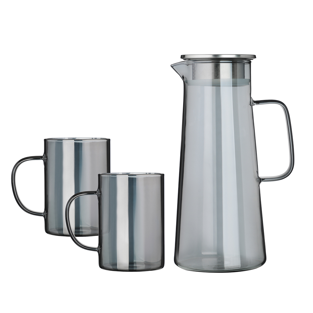 SATOSHI Графит Кувшин для воды 1,8л, 2 кружки 200мл, стекло, нерж.сталь