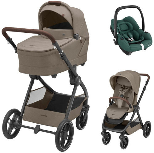 Коляска детская Maxi-Cosi Oxford Plus 3 в 1 с автокреслом CabrioFix Essential green 1978470110 Twillic Truffle/Трюфель