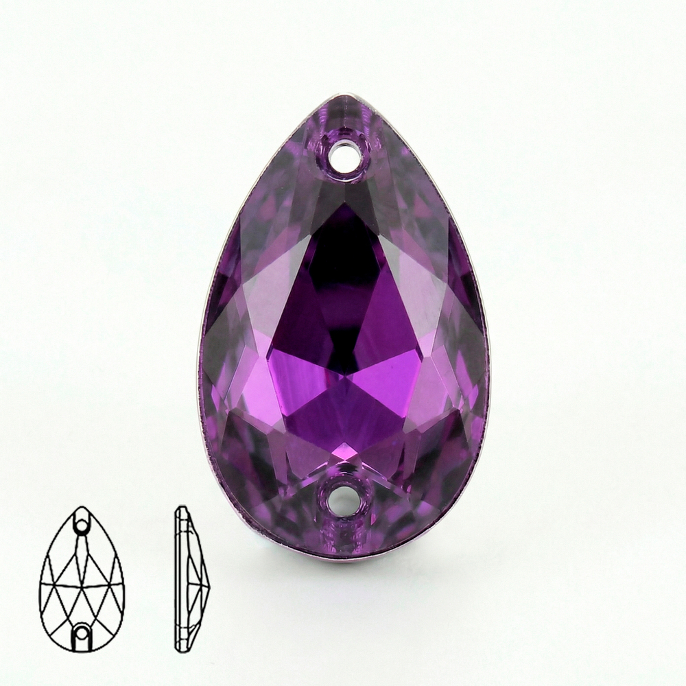 Пришивные стеклянные стразы (Heliotrope / Гелиотроп, форма “капля” / Teardrop)