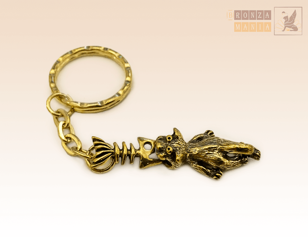 брелок Кот с рыбкой во рту