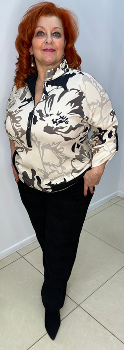 Блузон-поло с бежево/черным принтом