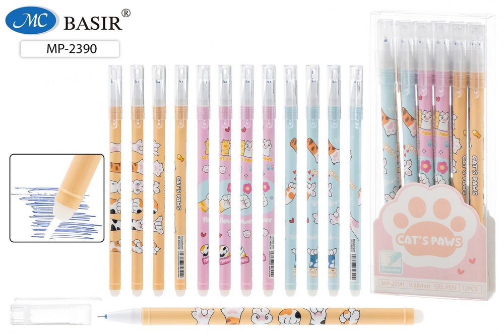 Ручка гель пиши-стирай 0,38мм. "Лапки" синяя, ассорти (Basir)