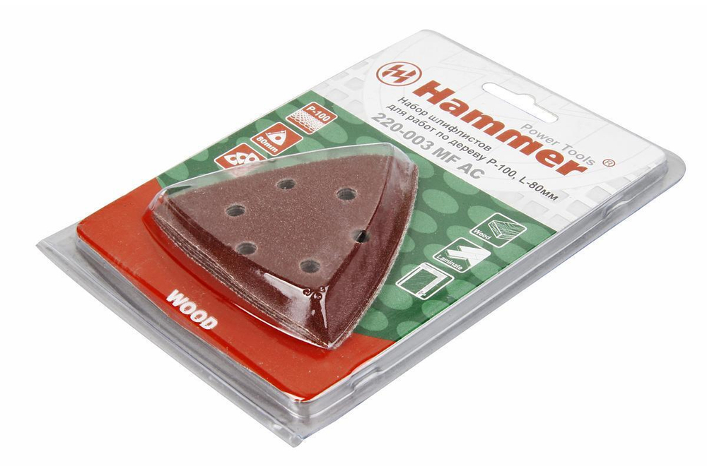 54493 Набор шлифлистов Hammer Flex 220-003 MF-AC 003 Р 100 по 5 шт. по дереву, 80 мм Hammer 220-003