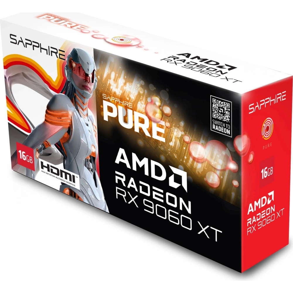 Видеокарта Sapphire AMD Radeon RX 9060 XT PURE GAMING OC 16GB GDDR6 DUAL HDMI DP