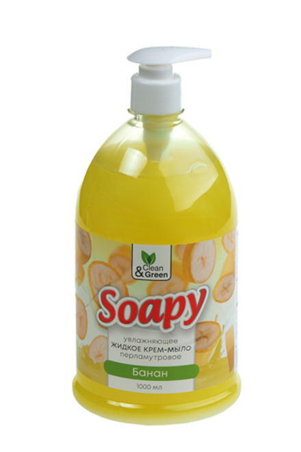 Крем-мыло жидкое "Soapy" перламутровое увлажняющее с ароматом Банан 1000мл дозатор Clean&Green