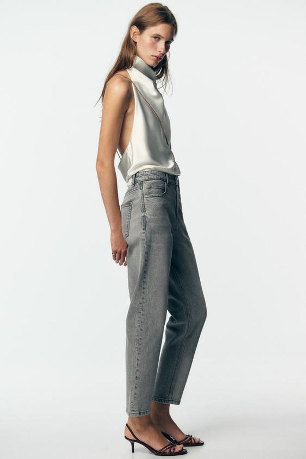 ZARA ДЖИНСЫ MOM FIT COMFORT Z.01 С ВЫСОКОЙ ПОСАДКОЙ, СЕРЫЙ