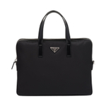 PRADA Saffiano Recycled Nylon With Leather Crossbody Bag, Briefcase Men"s Black