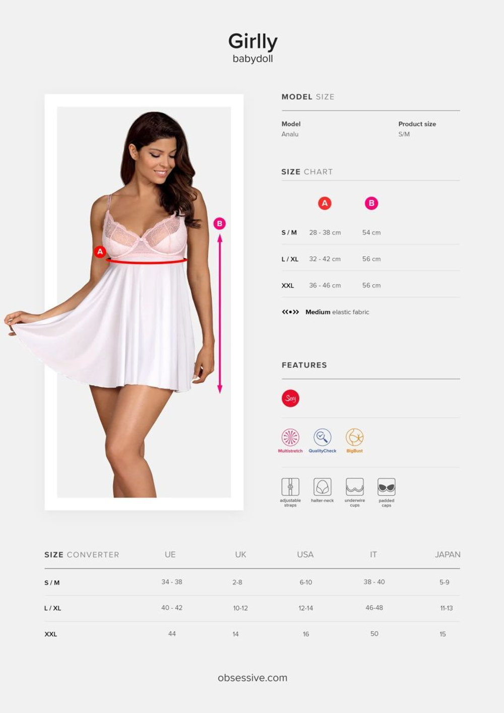Восхитительный коротенький беби-долл Girlly с кружевом (Размер: XXL) (Цвет: белый с розовым)