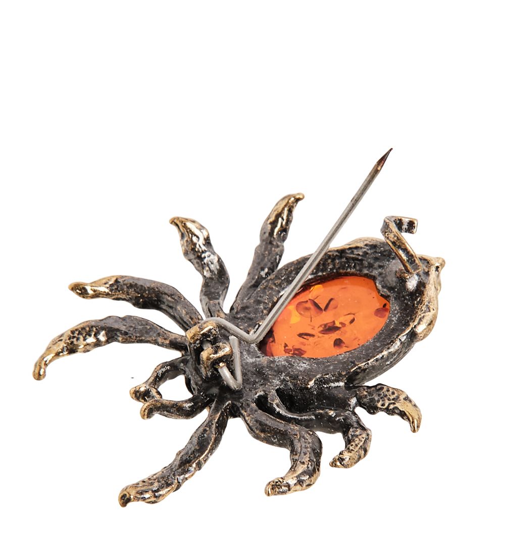 AM- 935 Брошь «Паук» (латунь, янтарь)