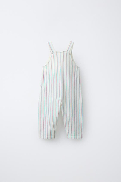 ZARA ДЛИННЫЙ КОМБИНЕЗОН В ПОЛОСКУ, ЭКРЮ/СИНИЙ