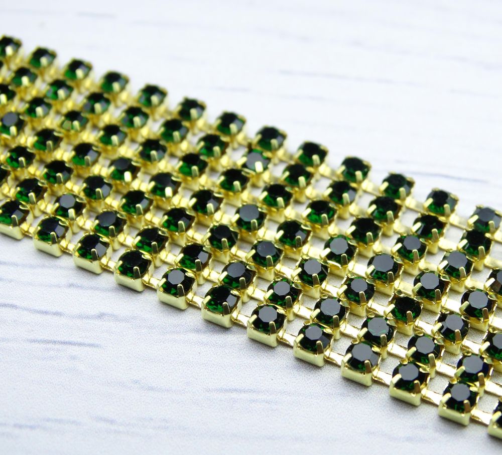 ЦС010ЗЦ3 Стразовые цепочки (золото), цвет: изумруд, размер: 3 мм, 70 см/упак.